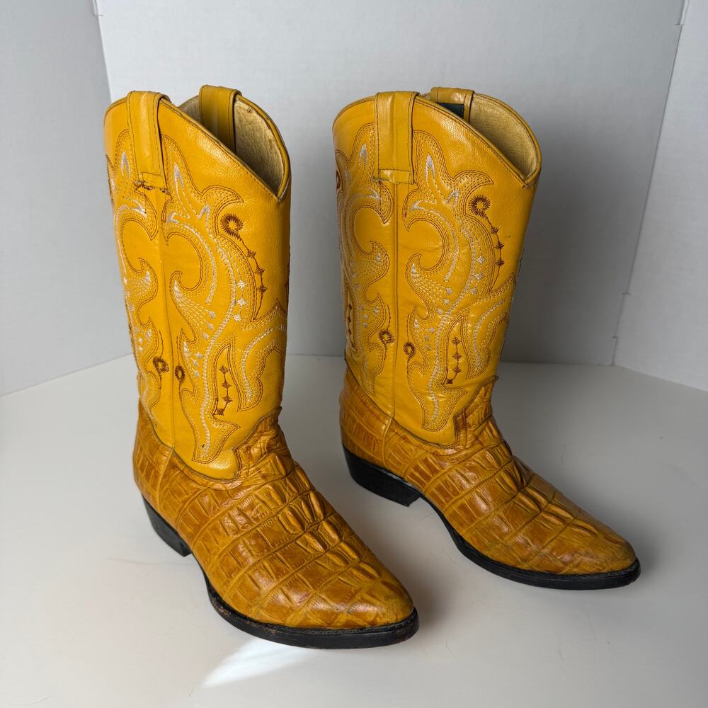 VTG Los Gueritos Yellow Croc Embossed Western Boots Women’s 5 Rodeo Mexico